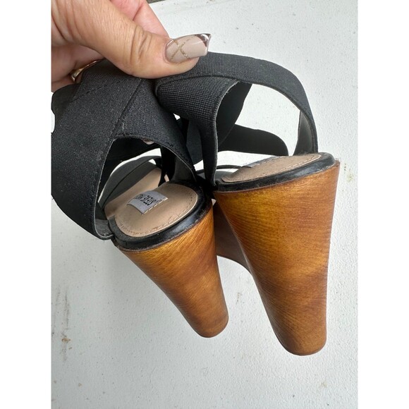 Steve Madden Black Blondy Wood Block Platform Wedge Elastic Stretch Sandals 7 - Picture 4 of 7